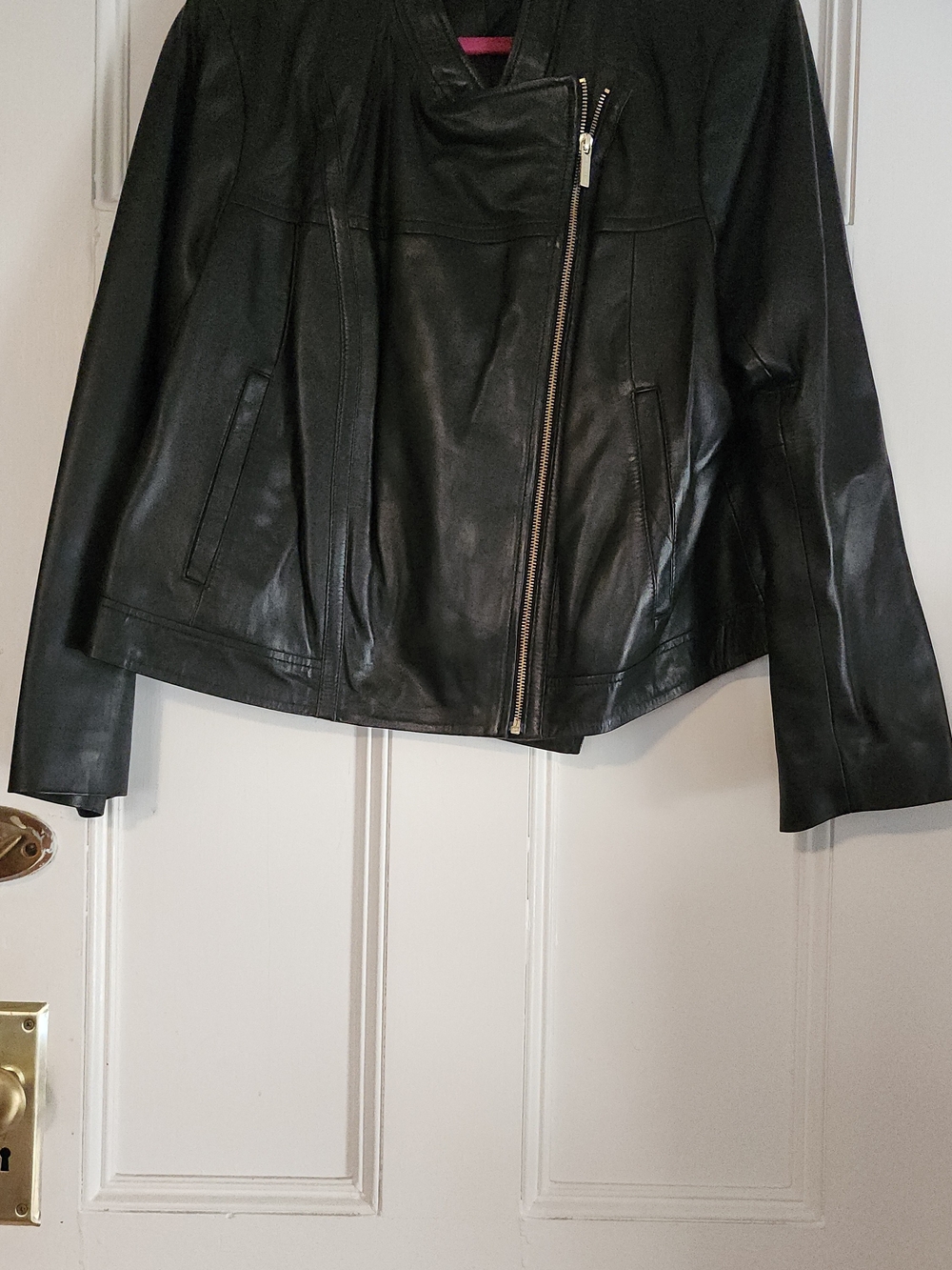 MICHAEL Kors Asymmetric Leather Moto Jacket Black
